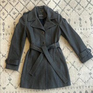 Calvin Klein Gray Trench Coat with Notched Lapel